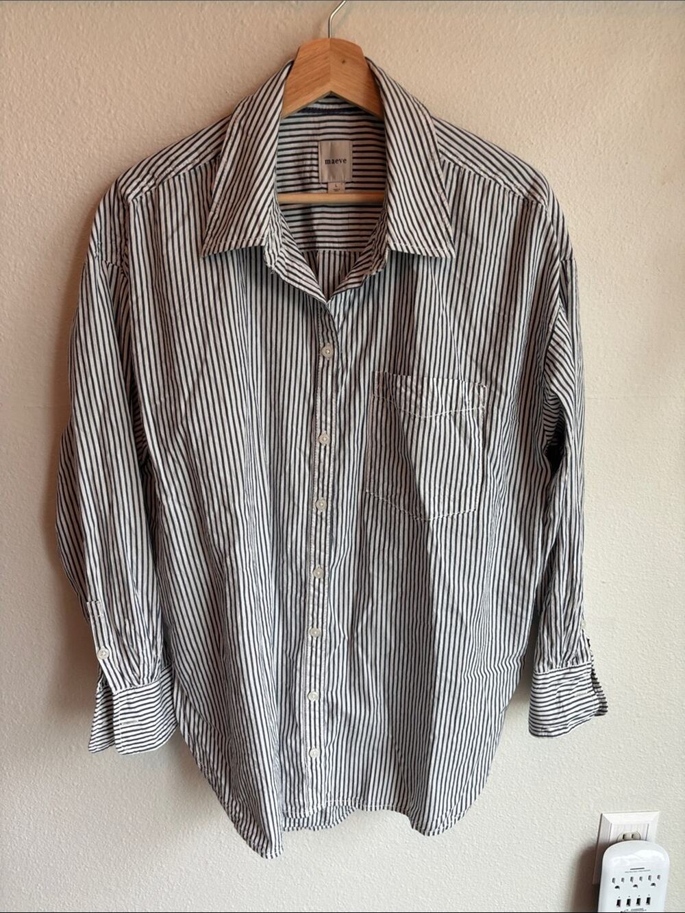 MAEVE Charcoal & White Stripe Button-Up Shirt Classic Casual Large